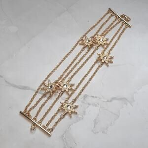 Gold Tone Chain Bracelet with Rhinestone Stars